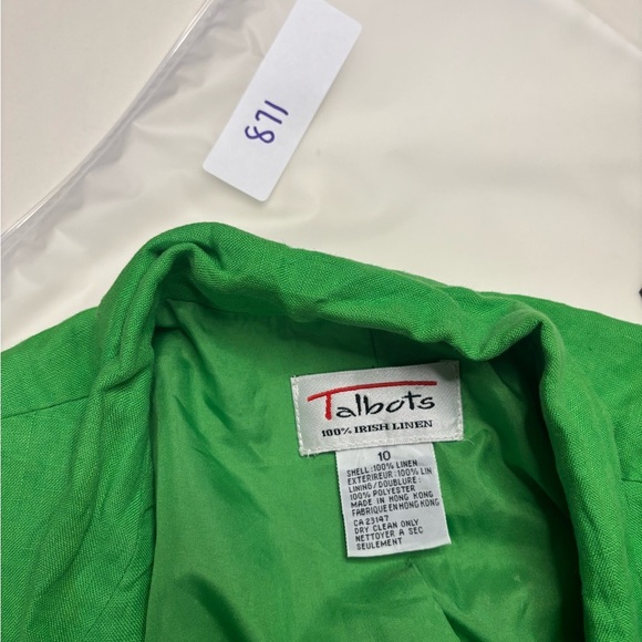 Talbots Green 100% Irish Linen Blazer Jacket Size 10 Medium Lagenlook - Picture 5 of 6